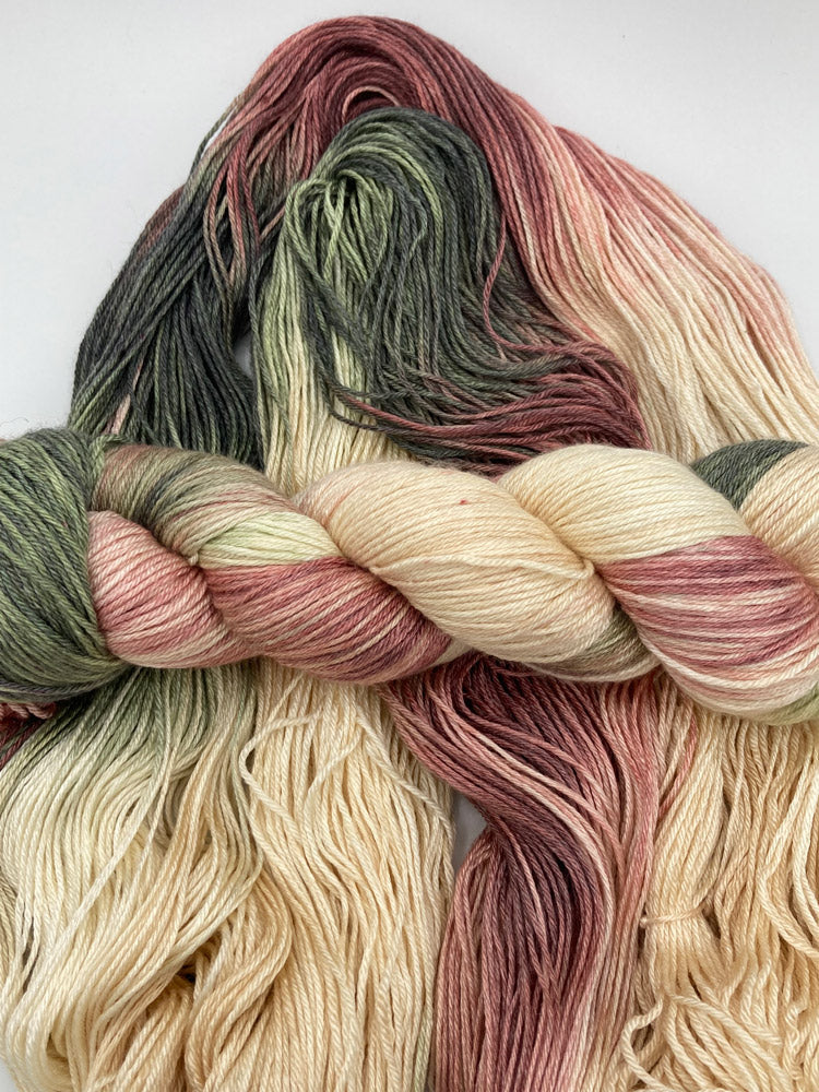 Twisted hank of Scarecrow silk blend yarn by Red Door Fibers (variegated)